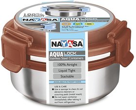 NAYASA Brown Round Aqua Lock Stainless Steel 450 ml Steel Grocery Container