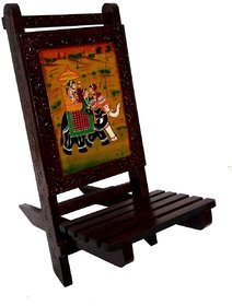 THE DISCOUNT STORE Beautiful Hand Painted Wooden Mobile Stand Holder for Table for Home, Office Decoration Rajasthani