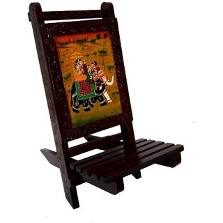 	THE DISCOUNT STORE Beautiful Hand Painted Wooden Mobile Stand Holder for Table for Home, Office Decoration Rajasthani