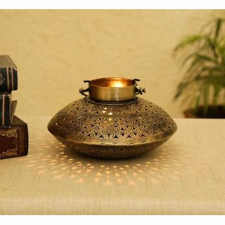 THE DISCOUNT STORE Metal Handicraft Netted Handi Shape Degchi T Light Candle Holder (Pack of 1) - Traditional Elegant R