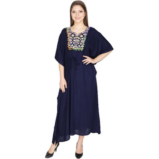                       Ukal Women Summer Fashion Rayon Long Maxi Loose Kaftan Nightwear Dress Nightgown (Free Size)                                              