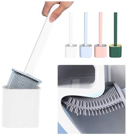 Soft Silicone Flex Bristle Toilet Brush with Slim Holder, Anti-drip Set, No-Slip Long Handle (Multicolor)