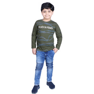 Kid Kupboard Cotton Full Sleeves Olive Green Sweatshirts for Kids Boy's