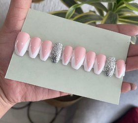 Pink white silver french nails superior quality easy to use nails with 2 gm glue and mini filer (pack of 12 nails )