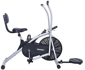 beatXP Air Bike Exercise Cycle for Gym and Home Workout with Adjustable Seat Back Support Tummy Twister and Moving Handles Full Body Workout Gym Fitness Cycle Machine - Grey