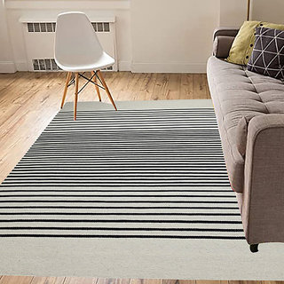 Hand Made Woolen Floor Carpets, Long Life Uses Carpet and Rug  (152x244 cm, 5x8 feet ,White/Black Export Quality Carpet)