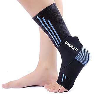 beatXP Blue & Black Color Ankle Brace Compression Support Sleeve | For Plantar Fasciitis, Arch Support, Foot & Ankle Swelling, Achilles Tendon, Joint Pain, Injury Recovery In (Large) Size.