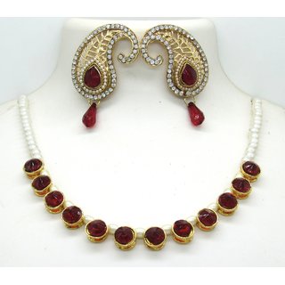                       Maroon Round Beads pearl necklace set                                              