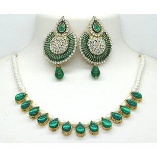 Green Drop pearl Kundan Necklace set SMCN1369 Green Drop pearl Kundan Necklace set SMCN1369