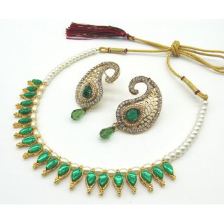                       Green Drop pearl Kundan Necklace set SMCN1370                                              