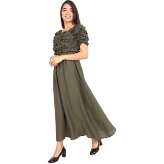                       Women Fit And Flare Olive Dress                                              