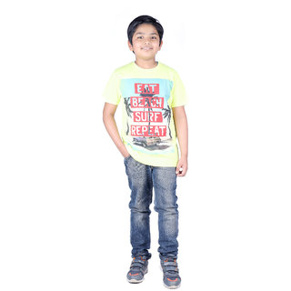                      Kid Kupboard Cotton Half Sleeves Light Yellow T-Shirts for Kids Boy's                                              