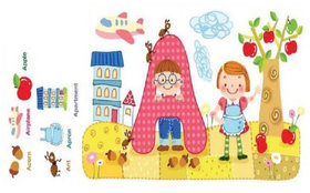 JAAMSO ROYALS Green Cartoon Fruit Alphabet Kids Room Nursery Home Dcor Wall sticker ( 60 CM X 45 CM)