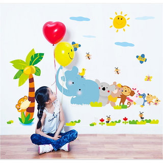                       JAAMSO ROYALS Cartoon Animal Jungle Vinyl Peel and Stick Decorative Wall Sticker (50 cm x 70 cm)                                              