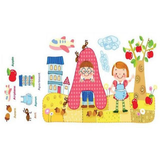                       JAAMSO ROYALS Green Cartoon Fruit Alphabet Kids Room Nursery Home Dcor Wall sticker ( 60 CM X 45 CM)                                              