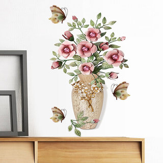                       JAAMSO ROYALS 3D Pink Flower Arranging and Vase Wall Dcor Viny Peel and Stick Wall Sticker ( 45 CM x 60 CM)                                              