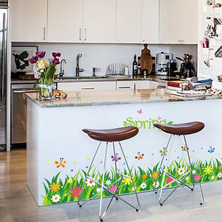                       JAAMSO ROYALS Spirng Grass With multi colour Flower Vinyl Home Dcor Wall Sticker (70 CM X 50 CM)                                              