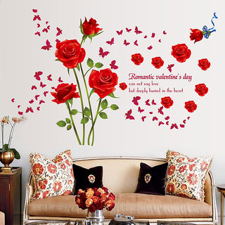                       JAAMSO ROYALS Beautiful Romantic Flower DIY Red Rose Valentine Day Sticker ( 60 CM  x 90 CM)                                              