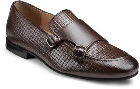 Genuine Leather Weave Double Monk Strap Loafers