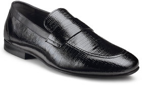 Embossed Genuine Leather Black Loafers