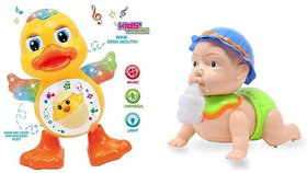 Aurapuro dancing duck toy with crawling baby toy combo