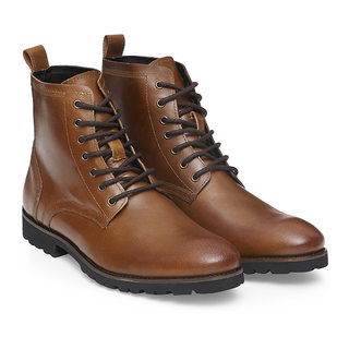                       Genuine Leather Tan Lace Up Boots                                              