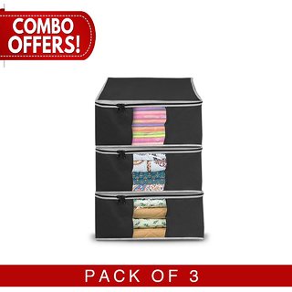 Raptech Cotton Saree Covers / Cloth Storage Organizer with Transparent Window (Pack of 3)