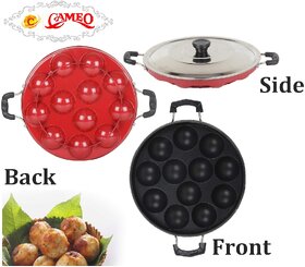 CAMEO HIGH QUALITY DIE CAST ALUMINIUM APPAMPATRA - 12 CAVITY -CASTPIN HANDLE WITH SS LID