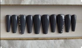 DARK GREY PRESS ON NAILS superior quality easy to use nails with 2 gm glue and mini filer (pack of 12 nails )