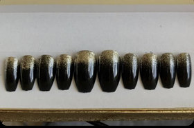 Black and golden press on nails superior quality easy to use nails with 2 gm glue and mini filer (pack of 12 nails )