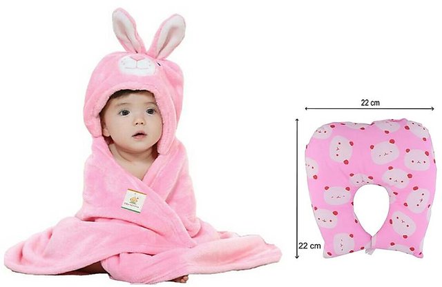 Buy Aurapuro baby rabbit face towel with baby neck pillow combo