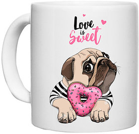 UDNAG White Ceramic Coffee / Tea Mug 'Pug & Doughnut | Love is Sweet' Perfect for Gifting [330ml]