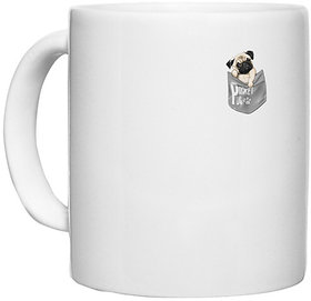 UDNAG White Ceramic Coffee / Tea Mug 'Pug | Pug in Pocket' Perfect for Gifting [330ml]