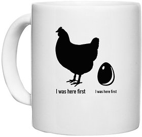UDNAG White Ceramic Coffee / Tea Mug 'Chicken & egg | Story of Chicken and Egg' Perfect for Gifting [330ml]
