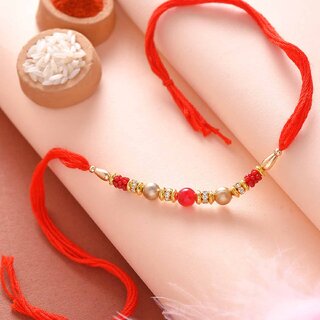Amazing Red  Golden Beads Rakhi