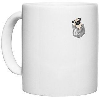 UDNAG White Ceramic Coffee / Tea Mug 'Pug | Pug in Pocket' Perfect for Gifting [330ml]