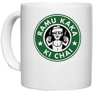 UDNAG White Ceramic Coffee / Tea Mug 'Chai | Ramu Kaka Ki Chai' Perfect for Gifting [330ml]