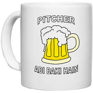                       UDNAG White Ceramic Coffee / Tea Mug 'Dialogue | Pitcher abhi baki hai' Perfect for Gifting [330ml]                                              