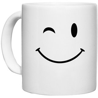                       UDNAG White Ceramic Coffee / Tea Mug 'Smiley | emoji' Perfect for Gifting [330ml]                                              