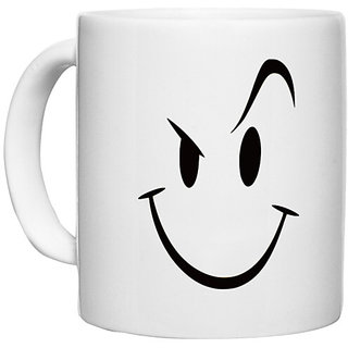                       UDNAG White Ceramic Coffee / Tea Mug 'Smiley' Perfect for Gifting [330ml]                                              
