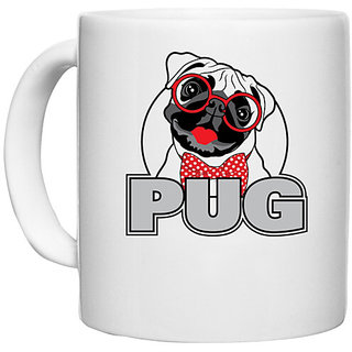                       UDNAG White Ceramic Coffee / Tea Mug 'Dog | Pug' Perfect for Gifting [330ml]                                              