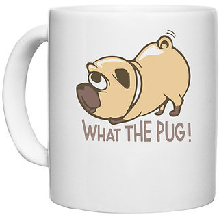                       UDNAG White Ceramic Coffee / Tea Mug 'Pug | What the pug !' Perfect for Gifting [330ml]                                              
