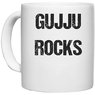                       UDNAG White Ceramic Coffee / Tea Mug 'Guju | Guju rocks' Perfect for Gifting [330ml]                                              