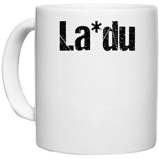                       UDNAG White Ceramic Coffee / Tea Mug 'Word | La*du' Perfect for Gifting [330ml]                                              