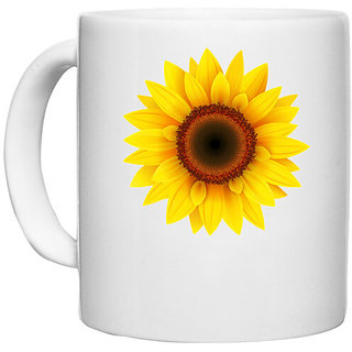                       UDNAG White Ceramic Coffee / Tea Mug 'Flower | Sunflower' Perfect for Gifting [330ml]                                              
