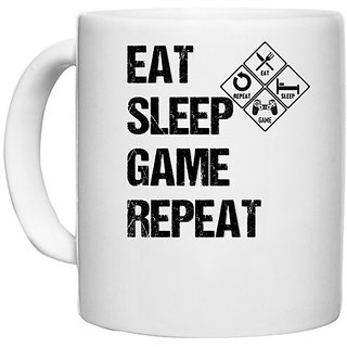                       UDNAG White Ceramic Coffee / Tea Mug 'cycle | Eat Sleep Game Repeat' Perfect for Gifting [330ml]                                              