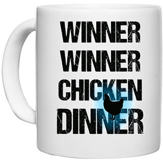                       UDNAG White Ceramic Coffee / Tea Mug 'Winner winner chicken dinner' Perfect for Gifting [330ml]                                              