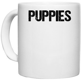                       UDNAG White Ceramic Coffee / Tea Mug 'Puppies' Perfect for Gifting [330ml]                                              