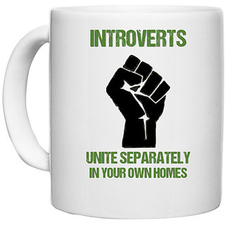                       UDNAG White Ceramic Coffee / Tea Mug 'Unity | Introverts unite separately in your own home' Perfect for Gifting [330ml]                                              