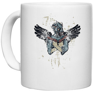                       UDNAG White Ceramic Coffee / Tea Mug 'Death and guns' Perfect for Gifting [330ml]                                              